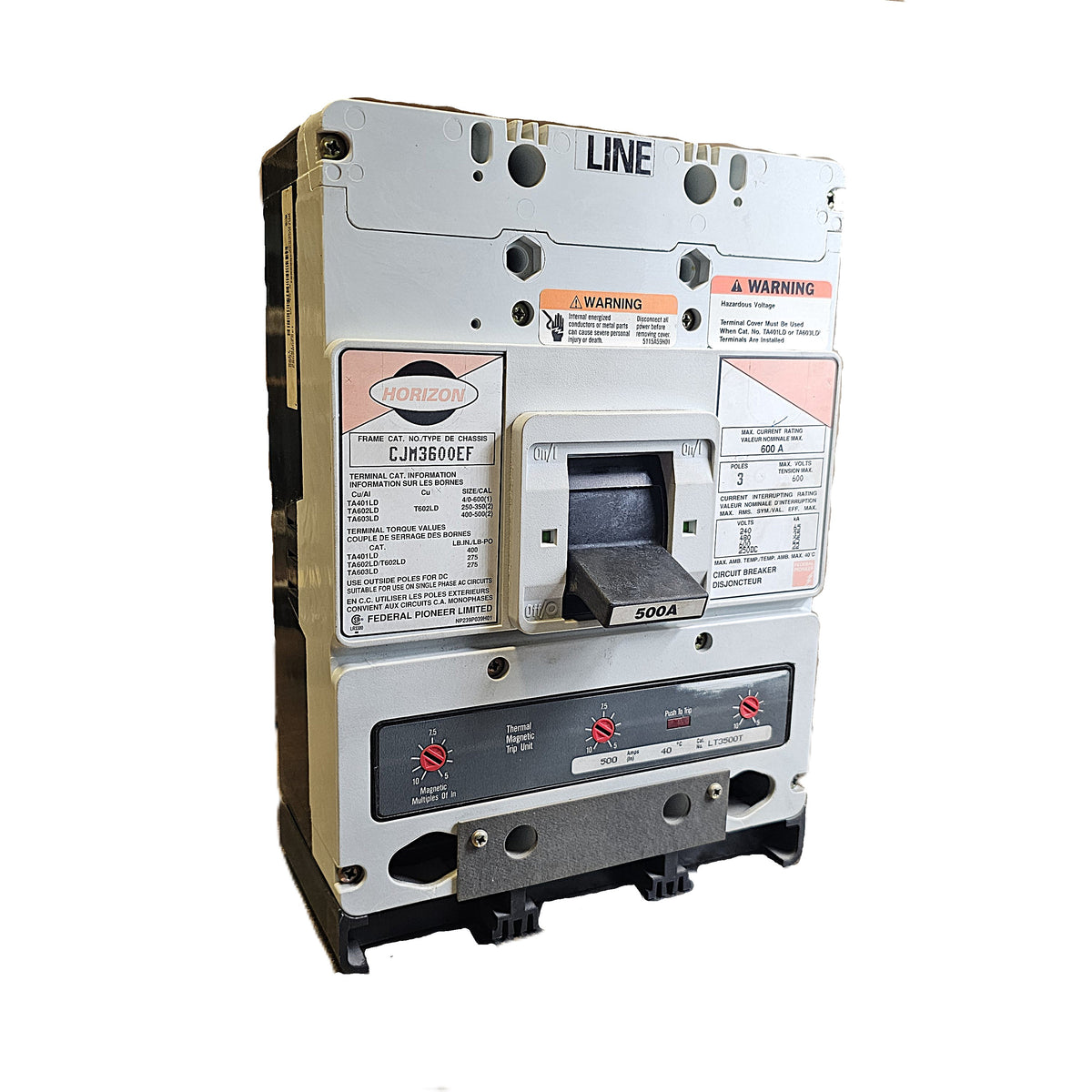 Horizon / Federal Pioneer CJM3600EF Circuit Breaker  3-Pole, 500 Amp, 600V AC Max, CJM Frame, Standard Interrupting