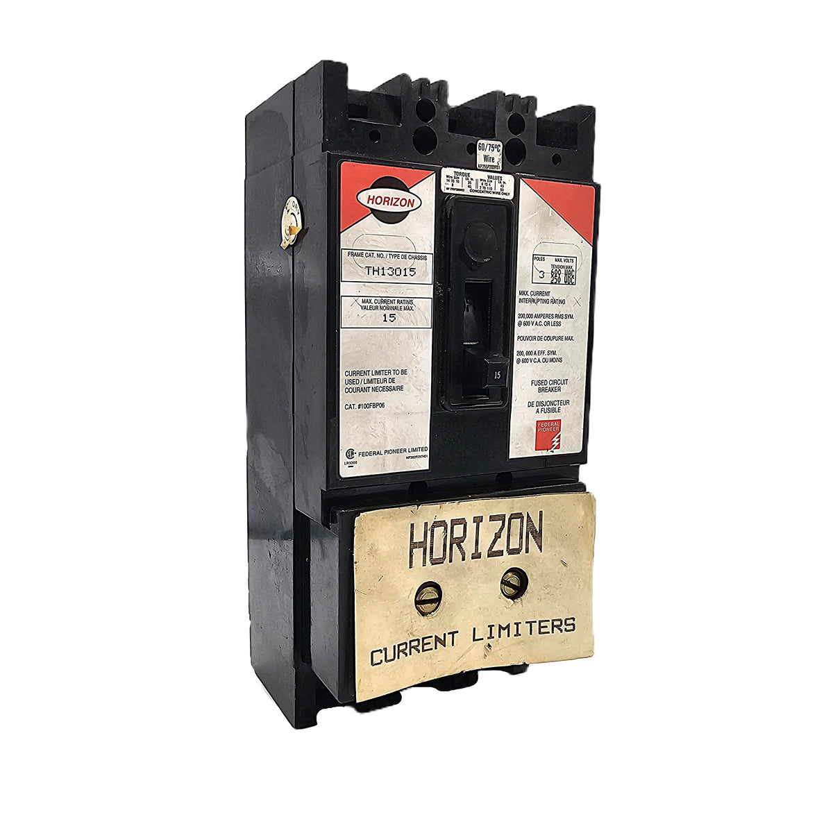 Horizon TH13015 Circuit Breaker 3-Pole, 15 Amp, 600V AC, Fused with Current Limiters