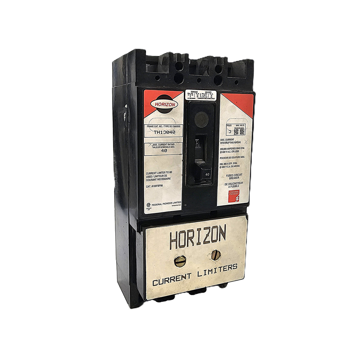 Horizon TH13040 Circuit Breaker 3-Pole, 40 Amp, 600V AC, Fused with Current Limiters