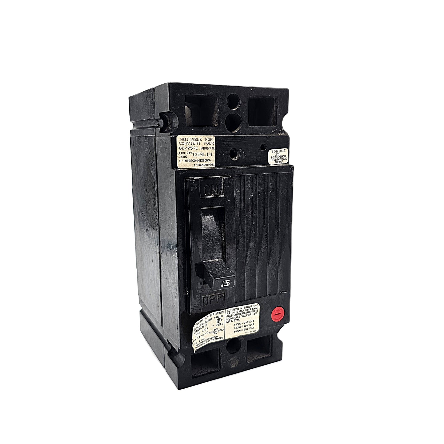 Federal Pioneer CED126015 Circuit Breaker 2-Pole, 15 Am, 600V AC, Thermal Magnetic, Bolt-On