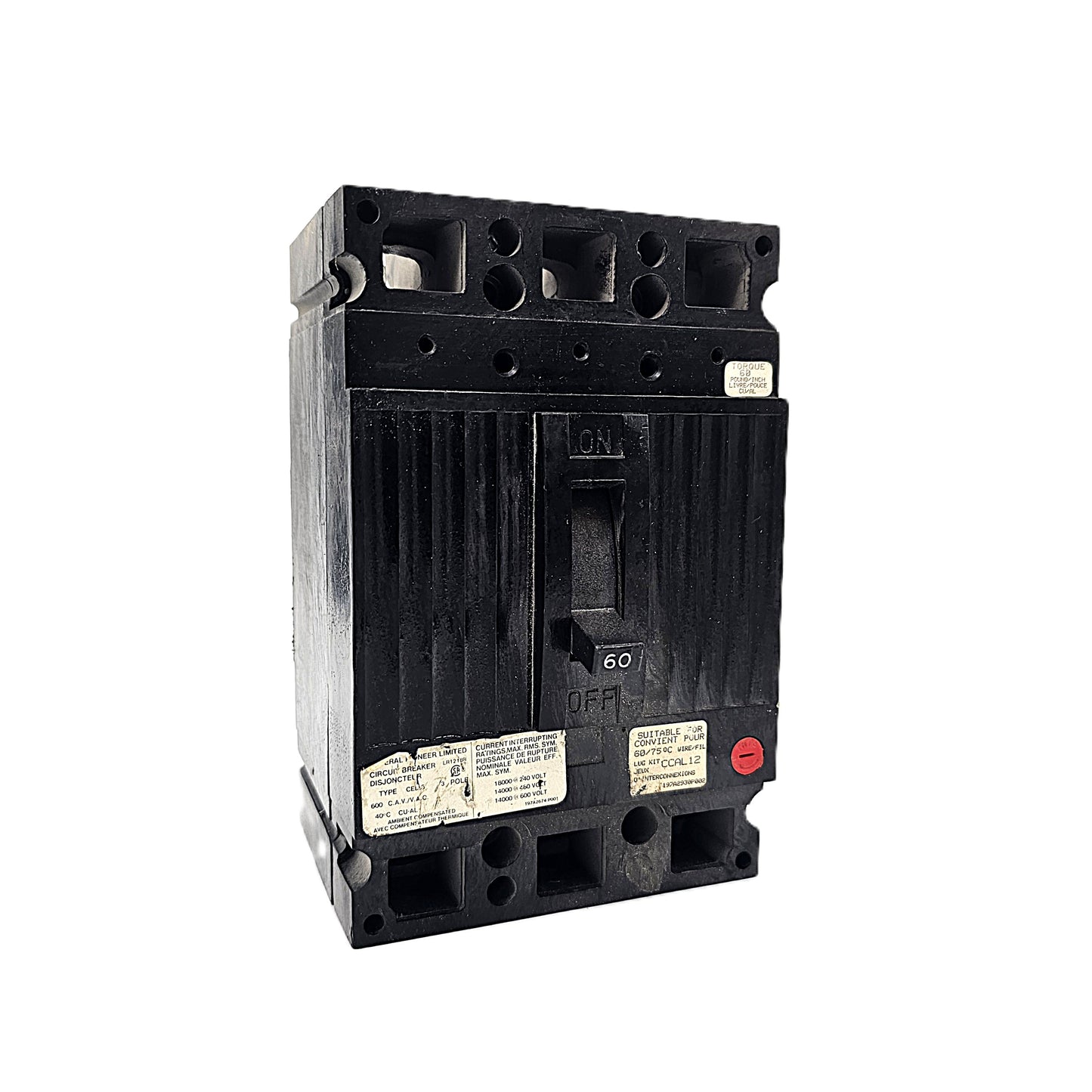 Federal Pioneer CED136060 Circuit Breaker 3-Pole, 60 Amp, 600V AC, Thermal Magnetic, Bolt-On
