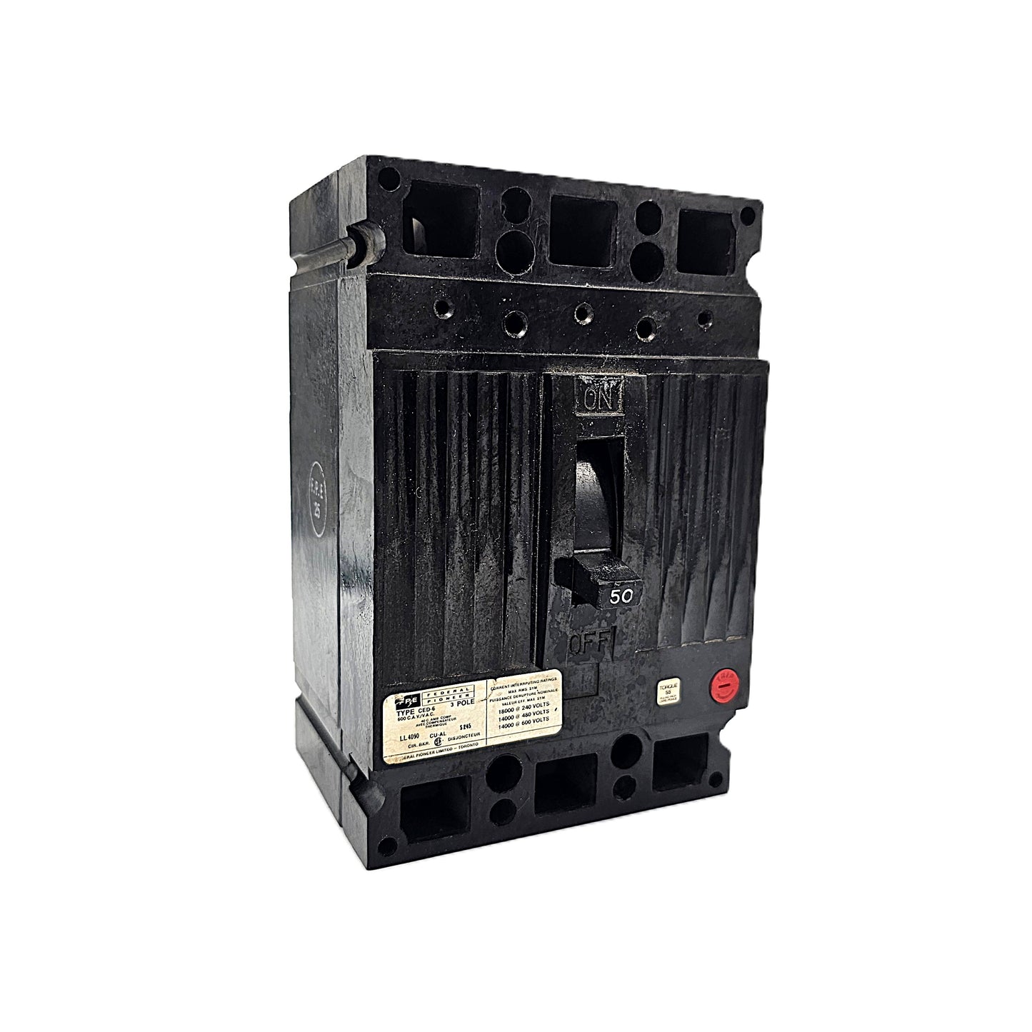 Federal Pioneer CED136050 Circuit Breaker 3-Pole, 50 Amp, 600V AC, Thermal Magnetic, Bolt-On