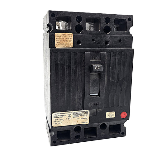 Federal Pioneer CED132060 Circuit Breaker 3-Pole, 60 Amp, 240V AC, Thermal Magnetic, Bolt-On