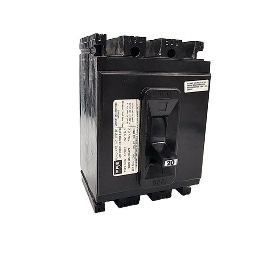 Federal Pioneer NEG631020 Circuit Breaker 3-Pole, 20 Amp, 600V AC, Bolt-On, Thermal Magnetic
