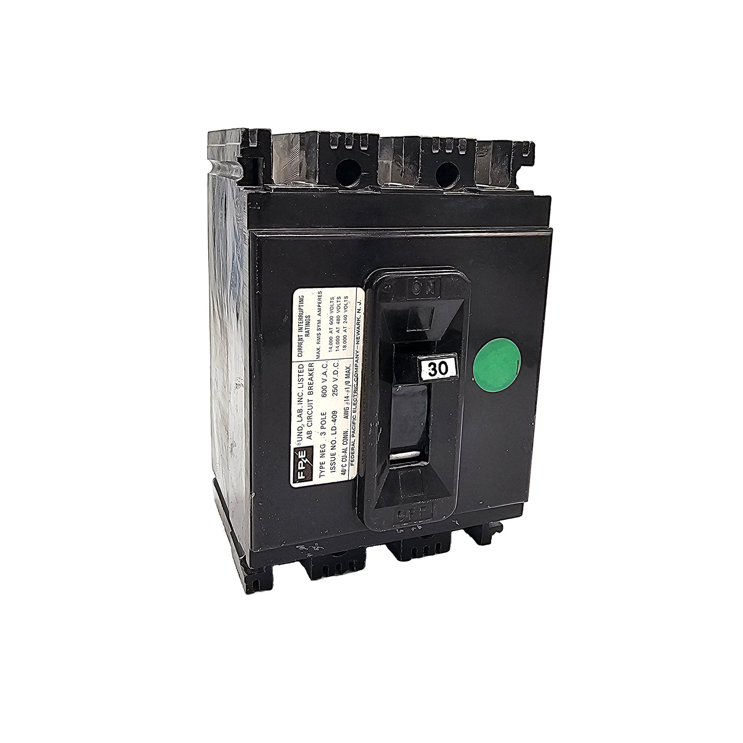 Federal Pioneer NEG631030 Circuit Breaker 3-Pole, 30 Amp, 600V AC, Bolt-On, Thermal Magnetic