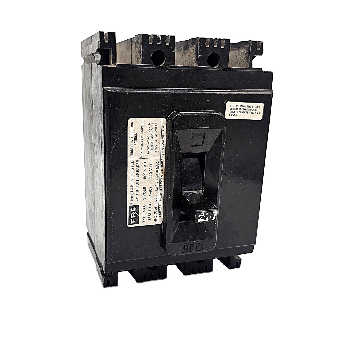 Federal Pioneer NEG631025 Circuit Breaker 3-Pole, 25 Amp, 600V AC, Bolt-On, Thermal Magnetic