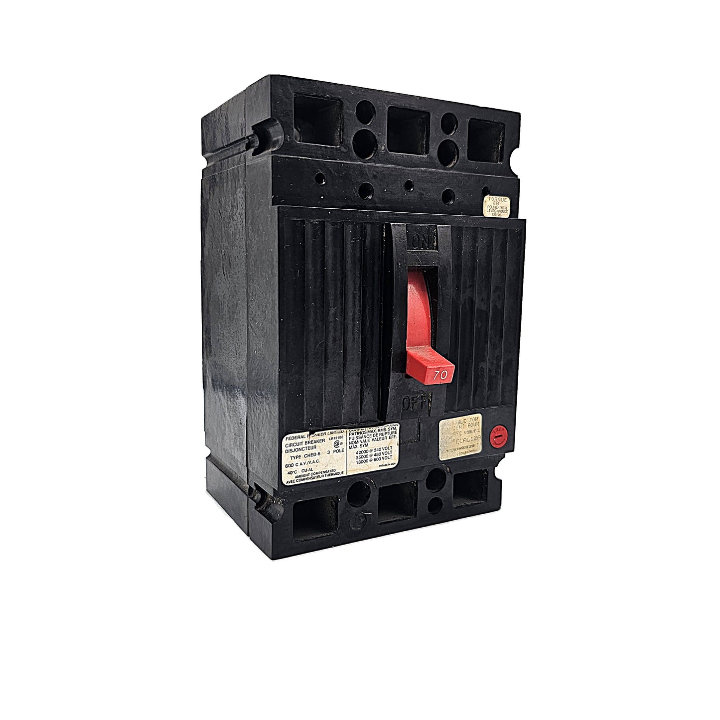 Federal Pioneer FPE CHED132070 Circuit Breaker 3-Pole, 70 Amp, 240V AC, Bolt-On, CHED2 Frame)