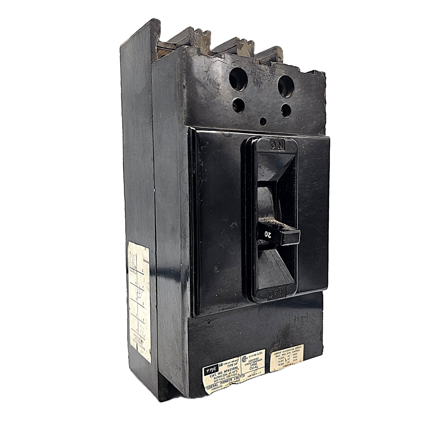 Federal Pioneer FPE NF631020 Circuit Breaker 3-Pole, 20 Amp, 600V AC, Bolt-On, NF Frame