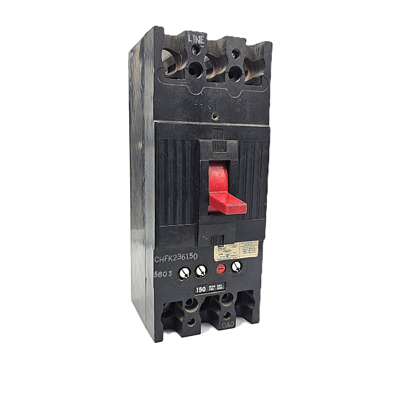 USED Federal Pioneer / Pacific CHFK236150 Circuit Breaker 3-Pole, 150 Amp, 600V AC, Thermal Magnetic, Bolt-On