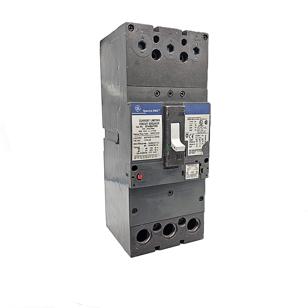 General Electric Spectra SFHA36AT0250 Current Limiting Circuit Breaker 3-Pole, 250 Amp, 600V AC, SEHA Frame