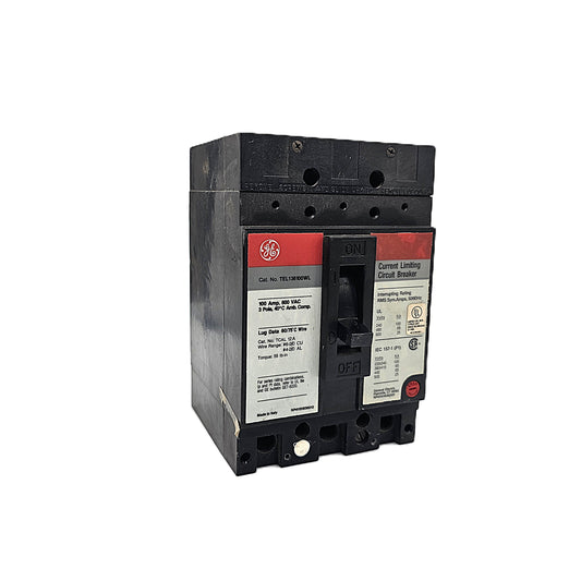 General Electric TEL136100 Current Limiting Circuit Breaker 3-Pole, 100 Amp, 600V AC, TEL Frame – Spectra RMS