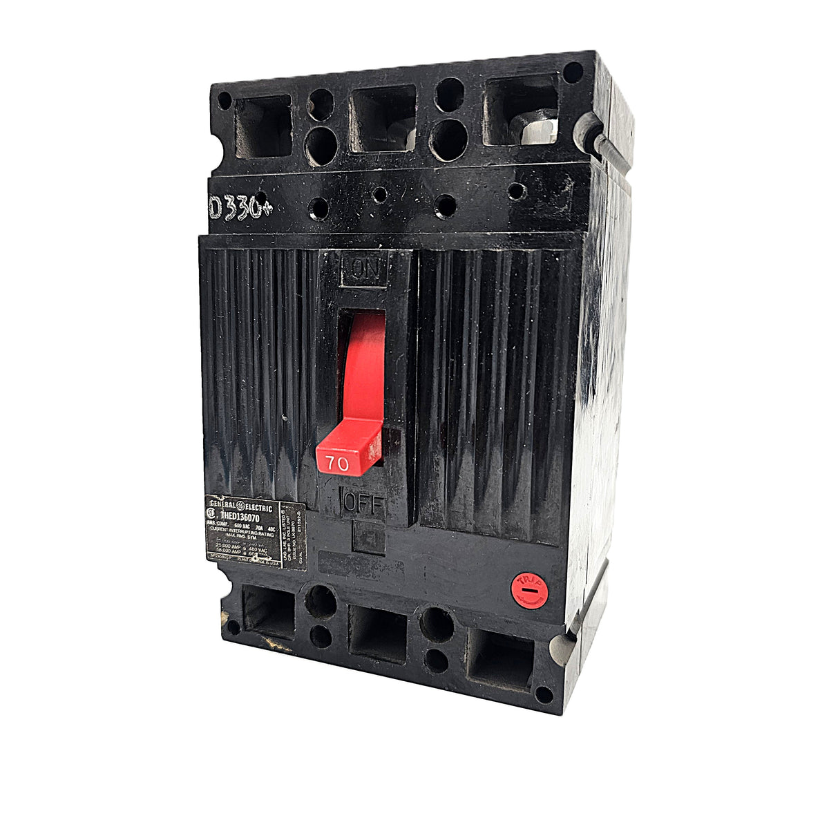 General Electric THED136070 Hi-Break Circuit Breaker 3-Pole, 70 Amp, 600V AC, Bolt-On, Hi-Break Frame