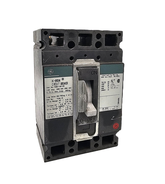 General Electric THED136125 Circuit Breaker 3-Pole, 125 Amp, 600V AC / 250V DC, Bolt-On, Hi-Break Frame