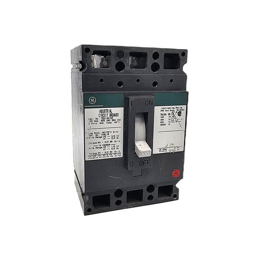 General Electric TED136100 Circuit Breaker 3-Pole, 100 Amp, 600V AC / 250V DC, Bolt-On, TQD Frame
