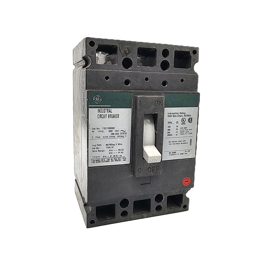 General Electric TED136060 Circuit Breaker 3-Pole, 60 Amp, 600V AC, Industrial, TED Frame, Bolt-On