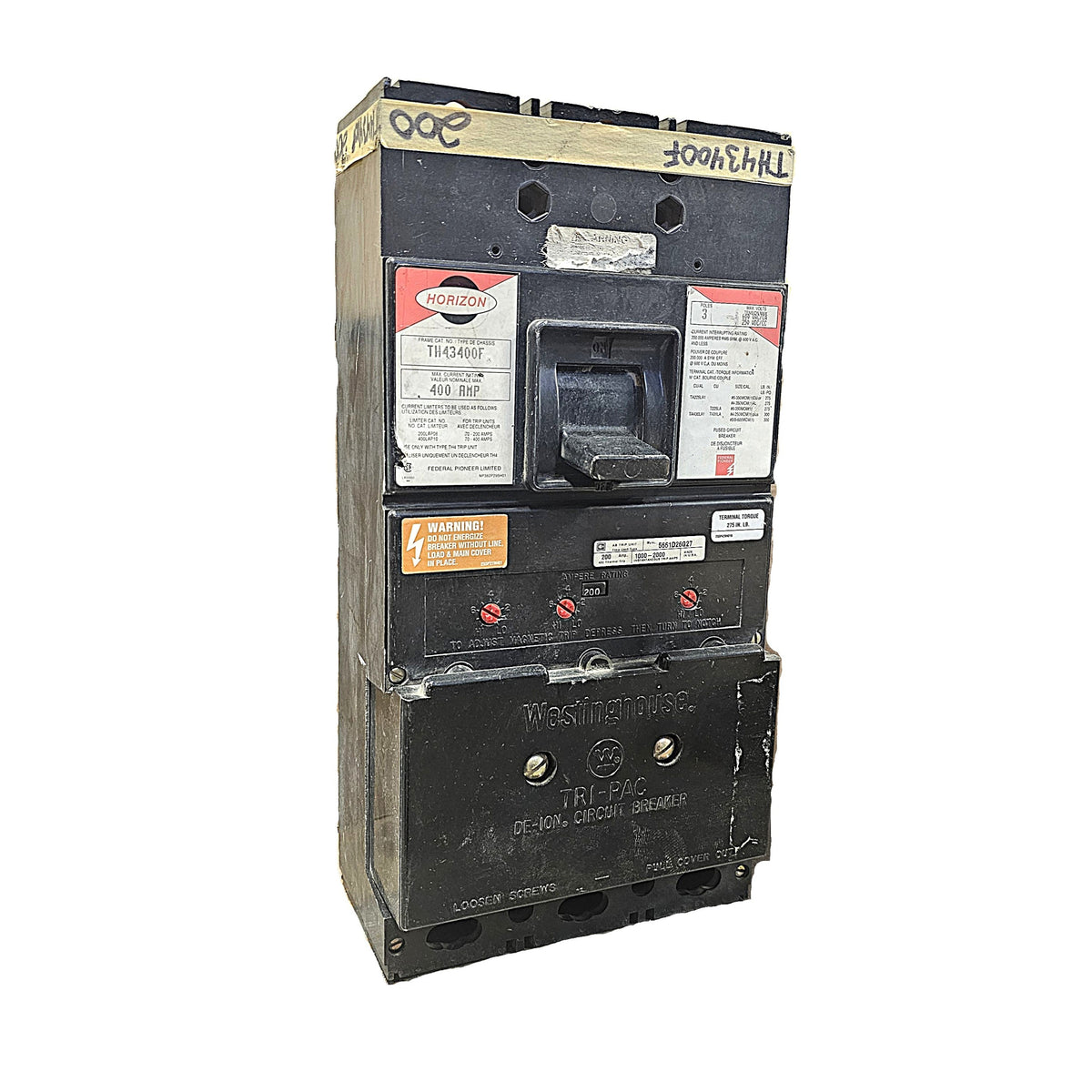 Horizon / Westinghouse TH43400F Circuit Breaker 3-Pole, 400 Amp, 600V AC, Bolt-On, Tri-Pac Frame