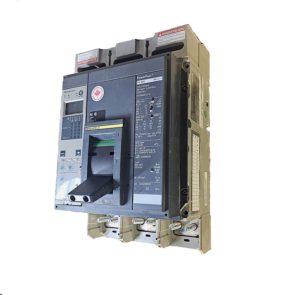 Schneider Electric PowerPact PKP36060CU41A Circuit Breaker 3-Pole, 600 Amp, 600V AC, Electronic Trip, Fixed Mount PK600 Frame