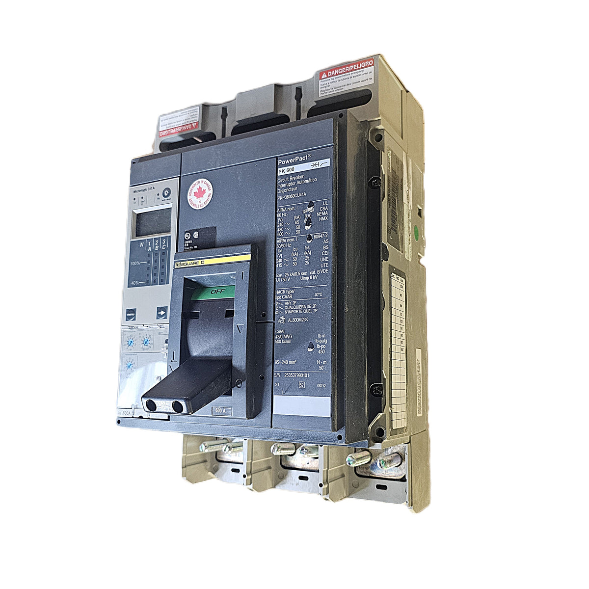 Schneider Electric PowerPact PKA36060 Circuit Breaker 3-Pole, 600 Amp, 600V AC, Electronic Trip, Fixed Mount
