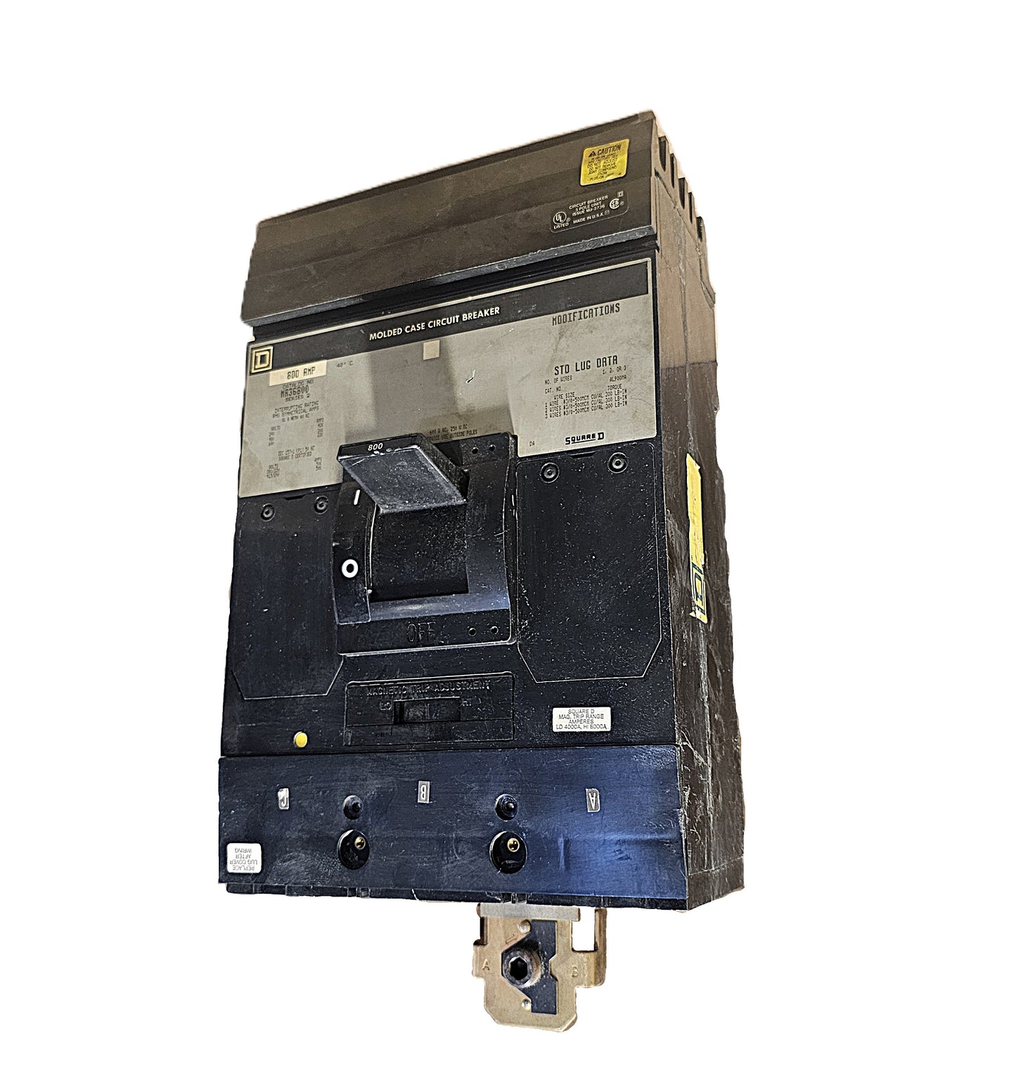 Square D MA36800 Circuit Breaker  3-Pole, 800 Amp, 600V AC, Bolt-On, LA Frame