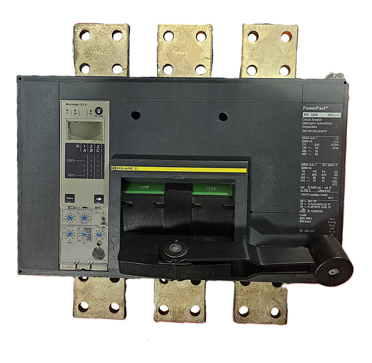 Schneider Electric PowerPact RKF361200U43AYP Circuit Breaker 3-Pole, 1200 Amp, 600V AC, Bolt-On, RK1200 Frame