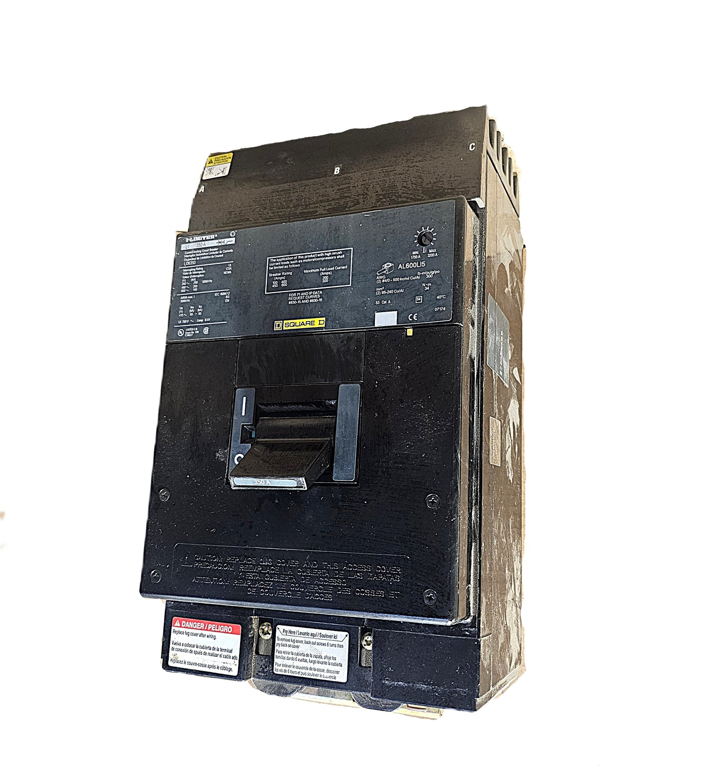 Square D LI36350 Circuit Breaker 3-Pole, 600 Amp, 600V AC, Bolt-On, AL Frame