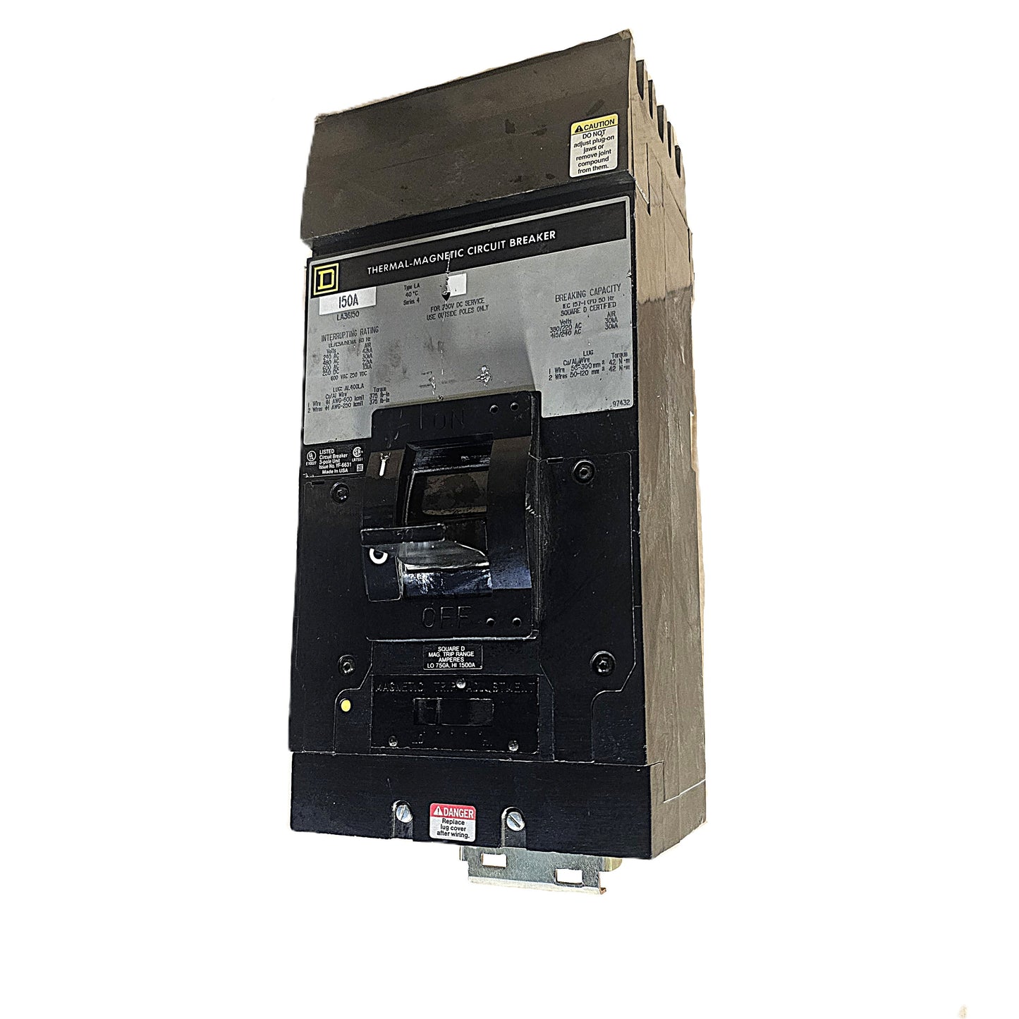 Square D LA36150 Circuit Breaker 3-Pole, 150 Amp, 600V AC, Thermal Magnetic, LA Frame