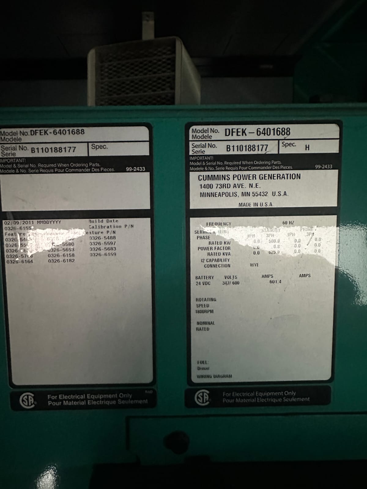 2011 Cummins Diesel Generator