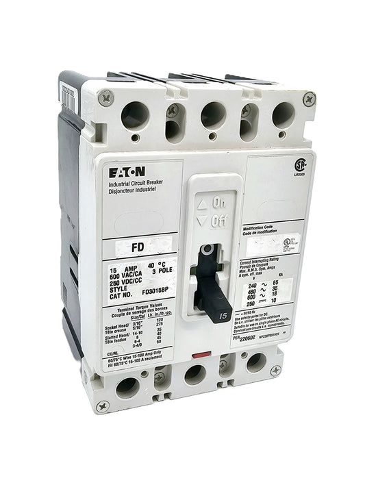 Eaton FD3015BP Industrial Circuit Breaker 3-Pole 15Amps 600Vac 250 VDC
