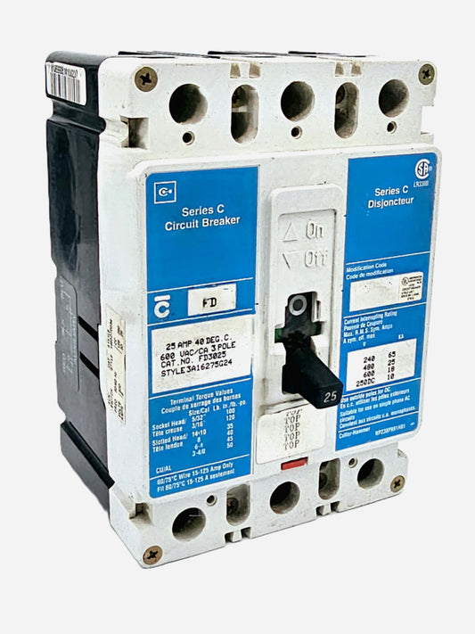 Cutler-Hammer (Eaton) FD3025 Series C 3-Pole 25Amps 600 VAC/250VDC Bolt-On