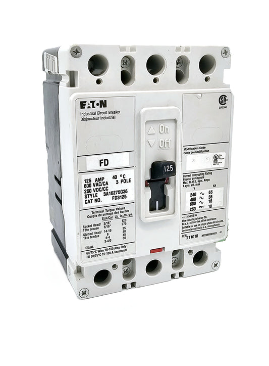 Eaton FD3125 Industrial Circuit Breaker 125 Amp, 3-pole thermal-magnetic 600 VAC / 250 VDC Bolt-On