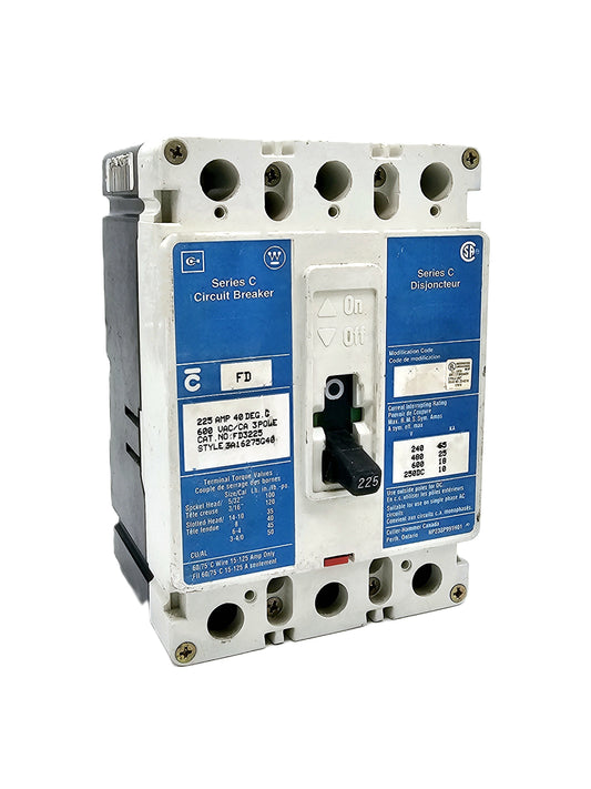 Cutler-Hammer FD3225 Series C Circuit Breaker 3-pole, 225 Amp 600 VAC / 250 VDC Bolt-On
