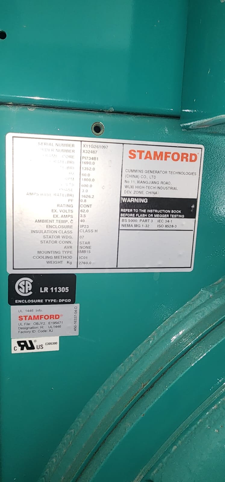 2011 Cummins 1250Kw Diesel Generator