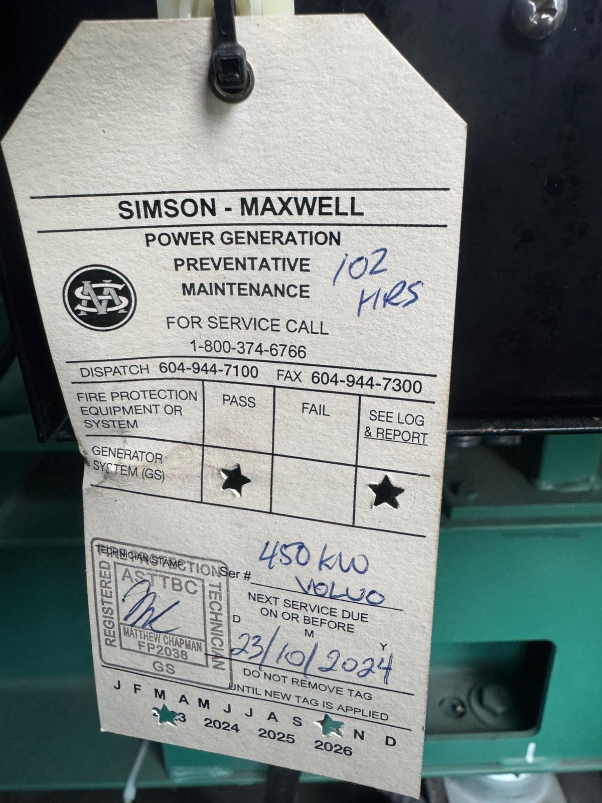2007 Volvo Diesel Generator