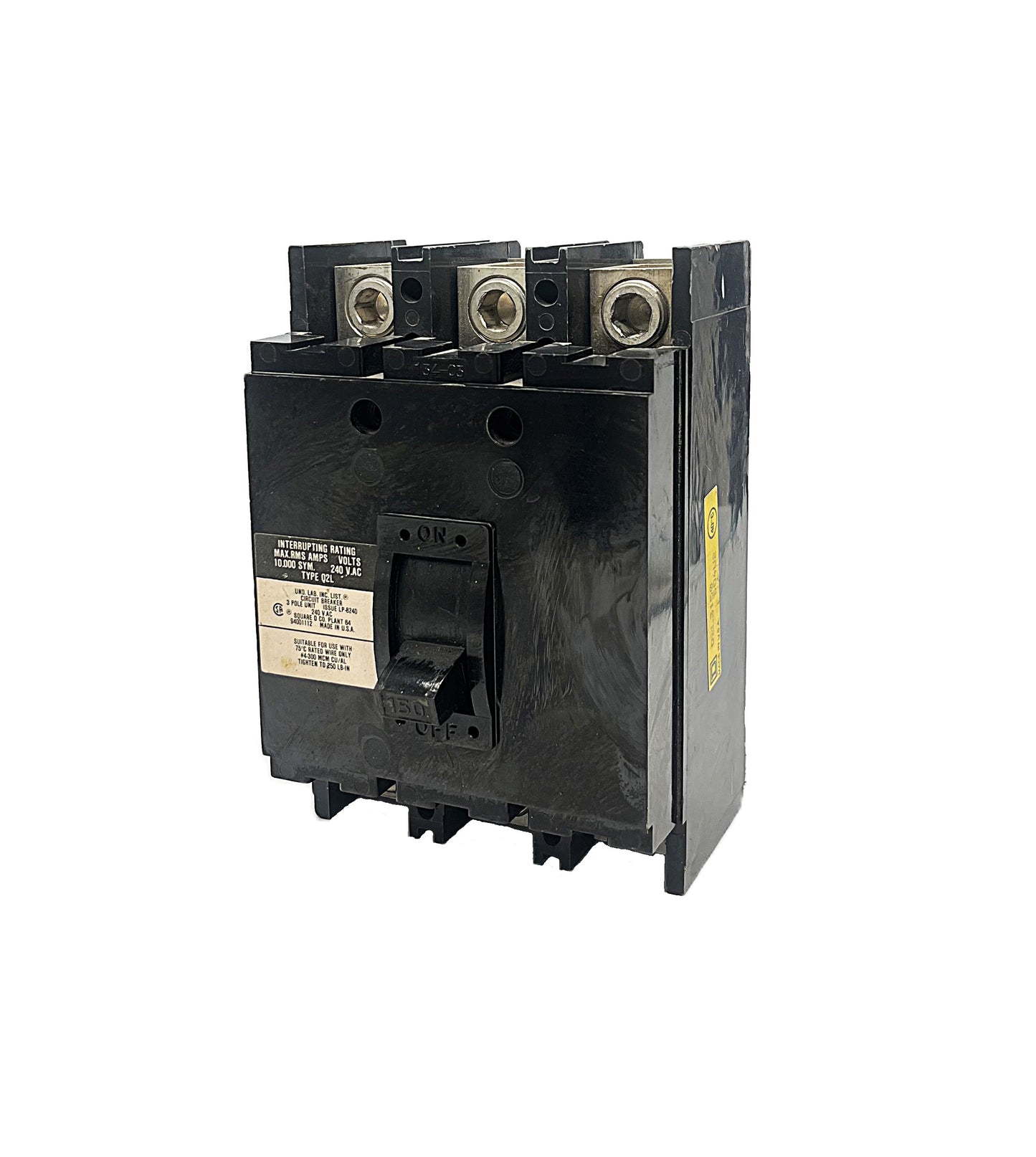 Square D Q2M3150 Circuit Breaker 3-Pole, 150 Amp, 240V AC, Thermal Magnetic, Q2 Frame