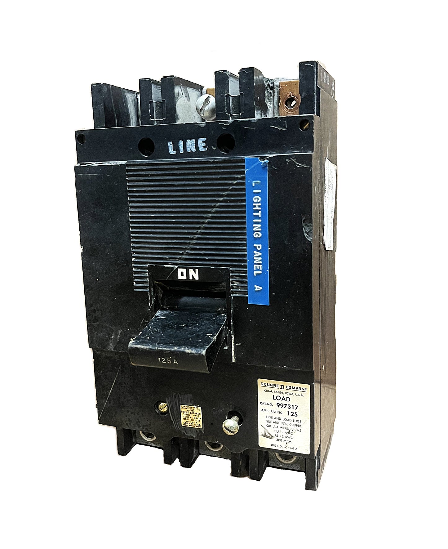 Square D 997317 Circuit Breaker 3-Pole, 125 Amp, 600V AC, Thermal Magnetic, 999 Frame