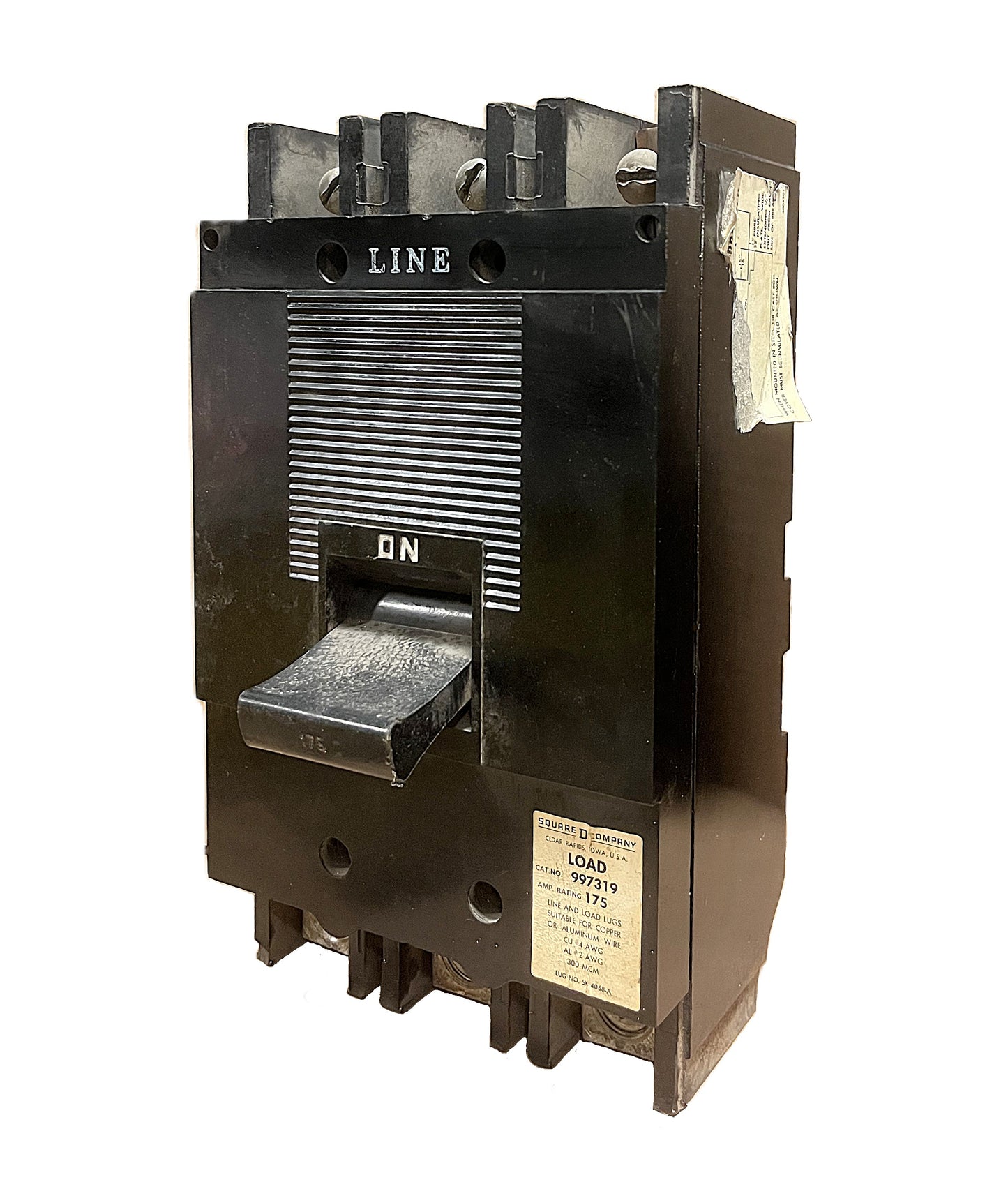Square D 997319 Circuit Breaker 3-Pole, 175 Amp, 600V AC, Thermal Magnetic, 999 Frame
