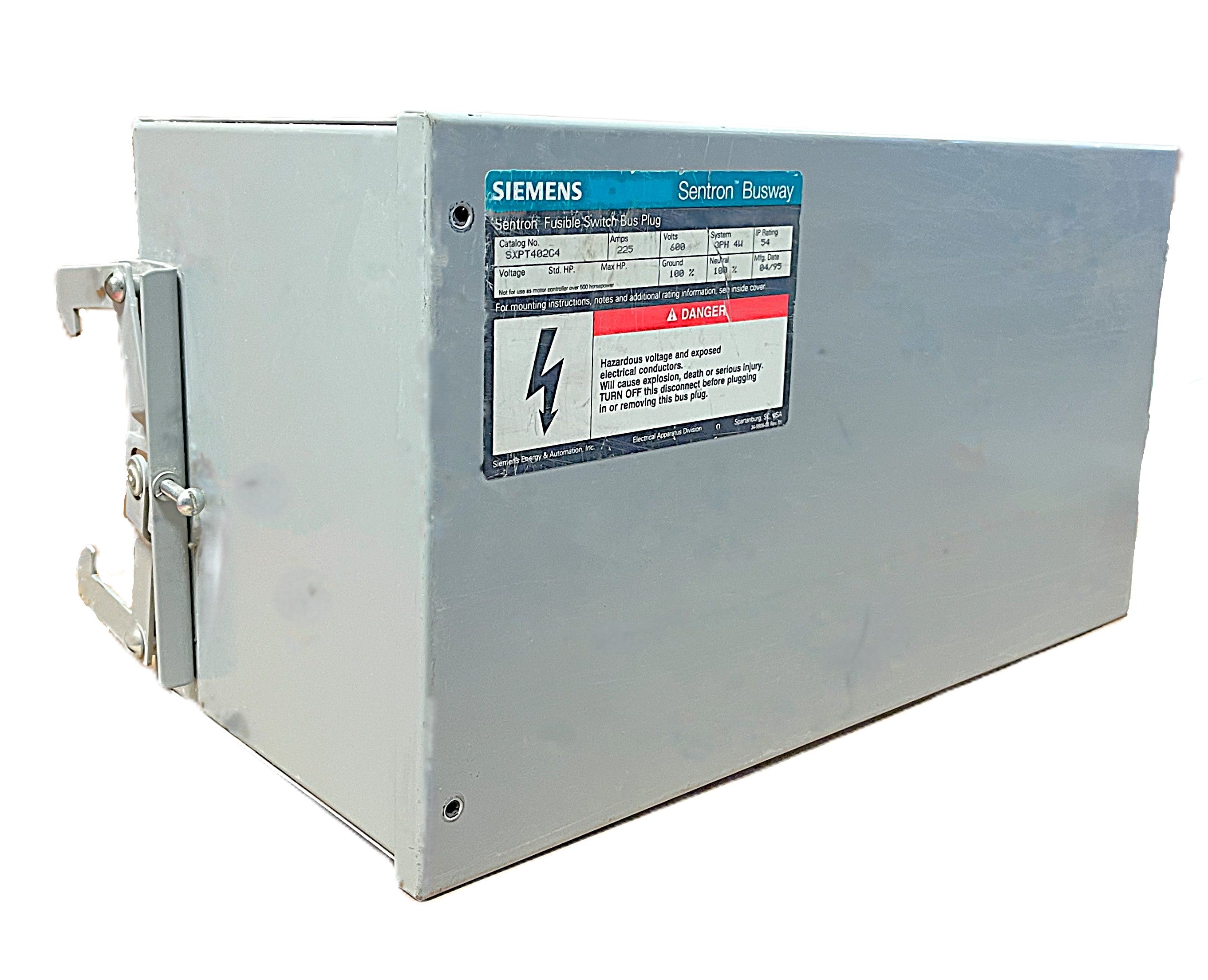 Sentron Bus Plug Siemens Sentron SXPT40G4 Fusible Switch Bus Plug, 225A, 600V AC, 3-Pol ...