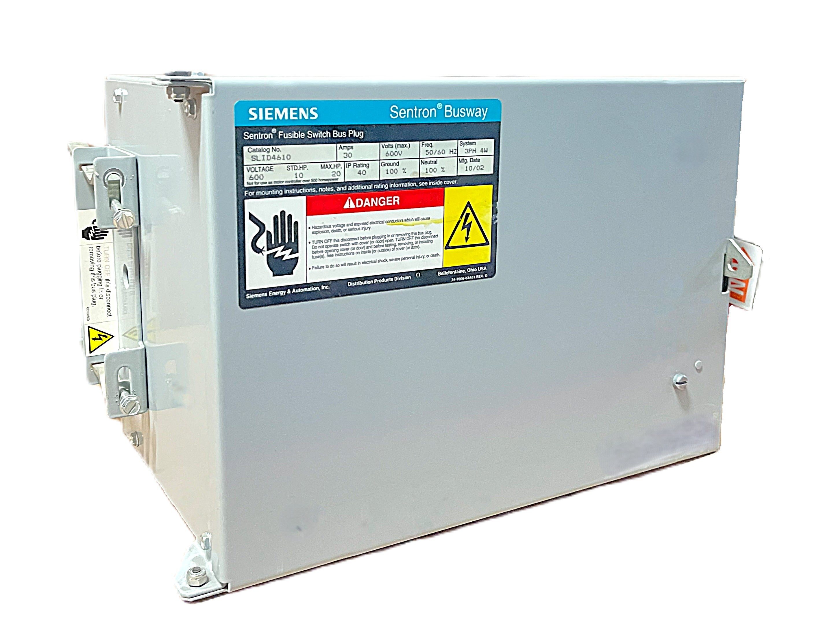 Sentron Bus Plug Siemens Sentron SLDI4610 Fusible Switch Bus Plug 30A, 600V AC, 3-Pole ...