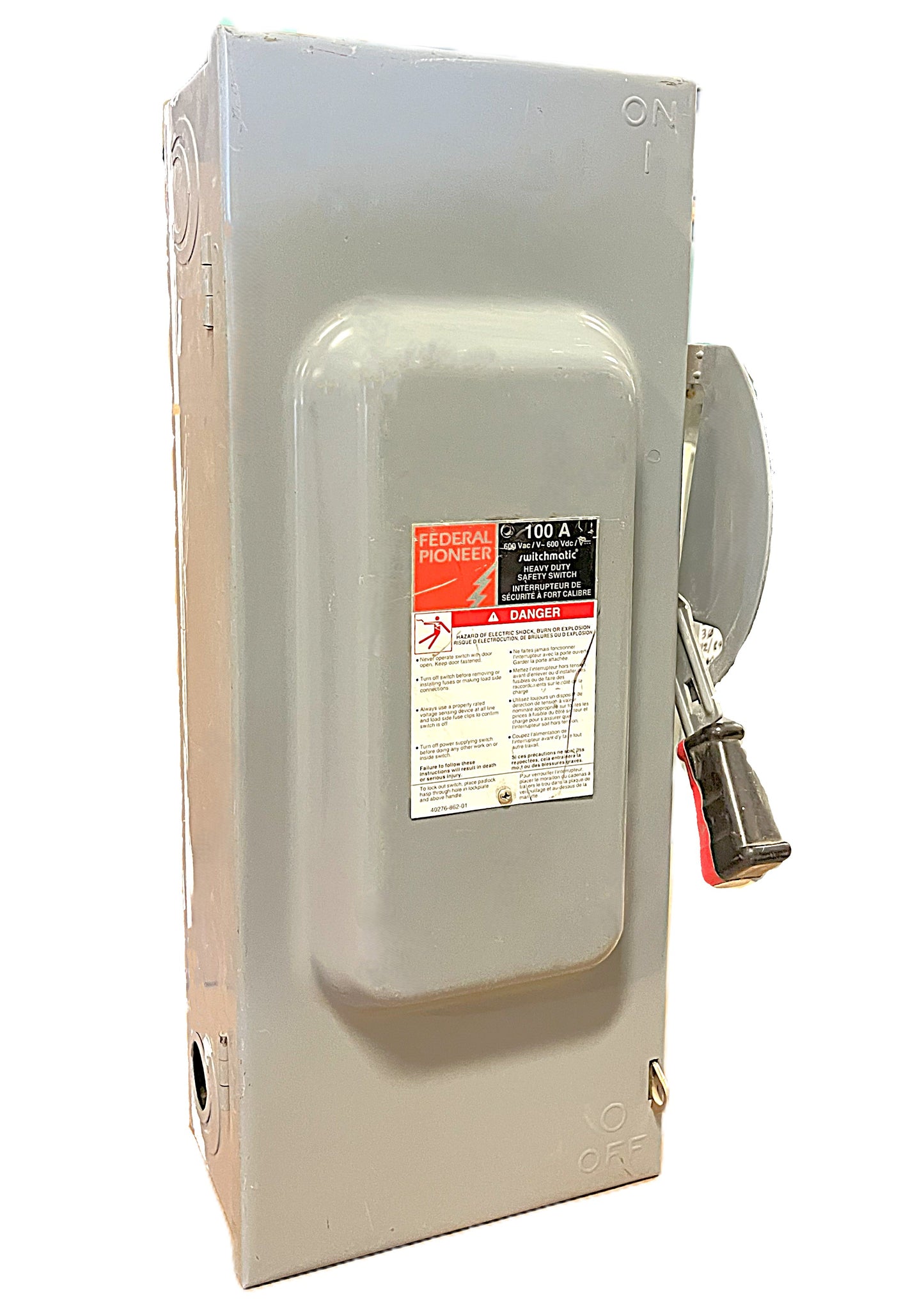Federal Pioneer Heavy Duty Safety Switch 3-Pole, 100 Amp, 600V AC, Fused Safety Disconnect