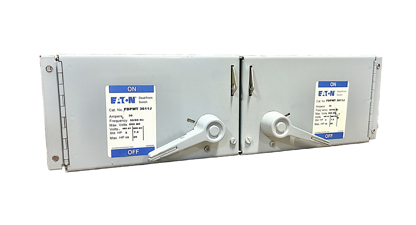 USED Eaton FDPWT3611J Dead-Front Switch Assembly Dual 3-Pole, 30 Amp each, 600V AC, Fusible