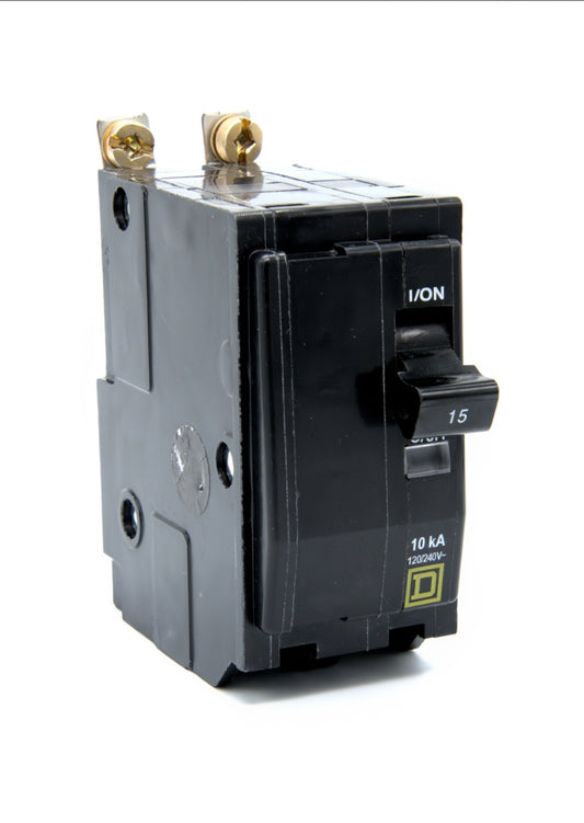 Square D QO115 Single-Pole Circuit Breaker 15 Amps 120/240V AC 10 kA Bolt-On
