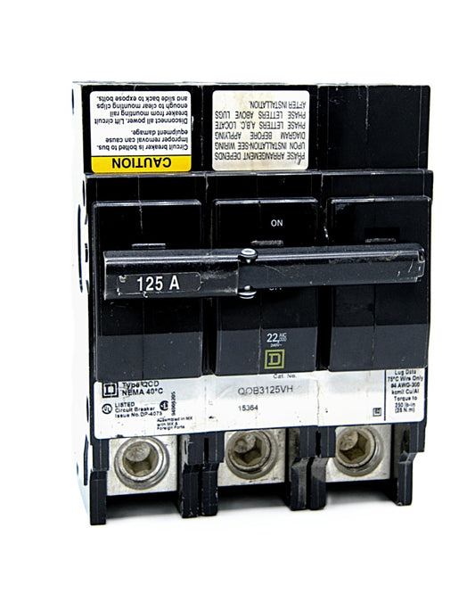 Square D QOB3125VH Three-Pole Circuit Breaker 125 Amps 240V AC 22 kA Bolt-On