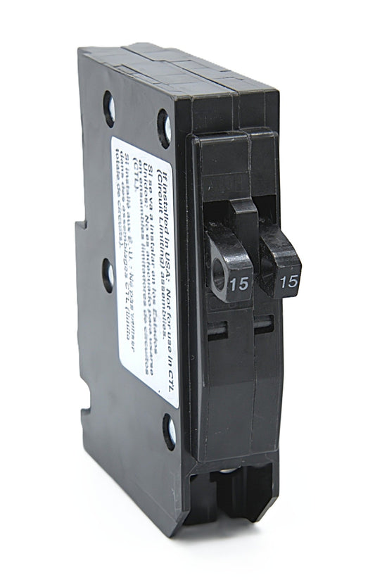 Square D Tandem QOT1515 Two Single-Pole in One Circuit Breaker 15 Amps + 15 Amps 120/240V AC 10 kA Push-On