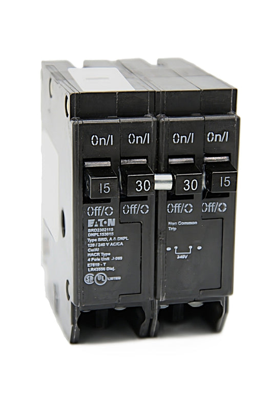 Eaton DNPL215230 4-Pole, Two poles at 15 Amps & Two poles at 30 Amps Circuit Breaker 120/240V AC Push-On