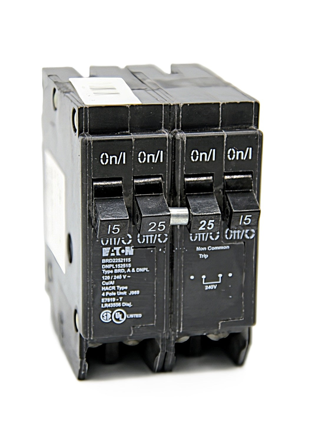 Eaton DNPL152515 Series 4-Pole Circuit Breaker  Outside: 15 Amps  Inside: 2 pole 25 Amps 120/240V AC 10,000 AIC