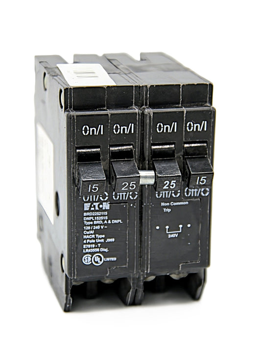 Eaton DNPL152515 Series 4-Pole Circuit Breaker  Outside: 15 Amps  Inside: 2 pole 25 Amps 120/240V AC 10,000 AIC