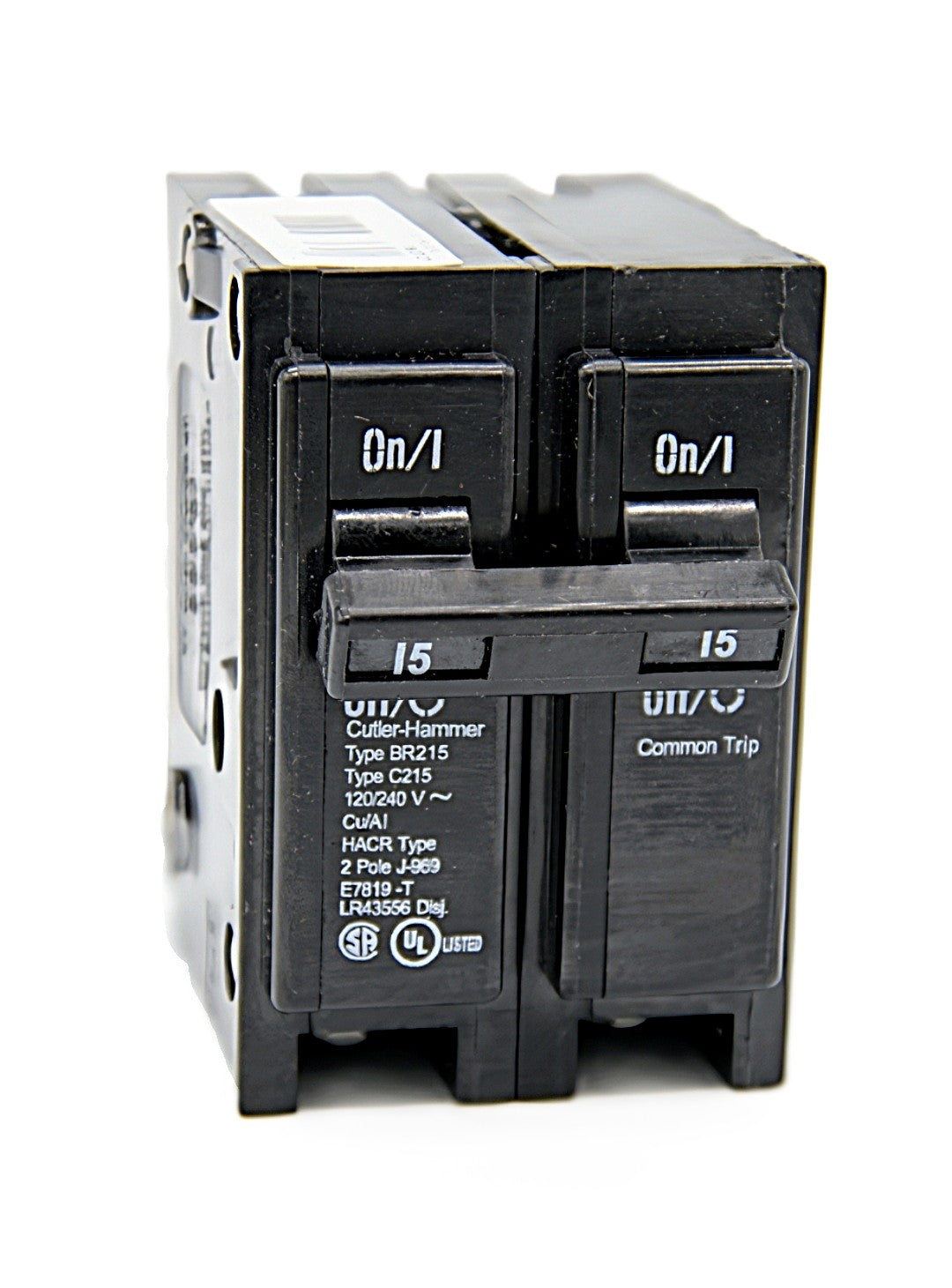 Eaton Cutler-Hammer BR215 Series 2-Pole Circuit Breaker 15 Amps on both poles 120/240V AC 10,000 AIC  Push-On