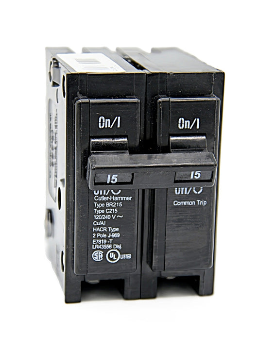 Eaton Cutler-Hammer BR215 Series 2-Pole Circuit Breaker 15 Amps on both poles 120/240V AC 10,000 AIC  Push-On