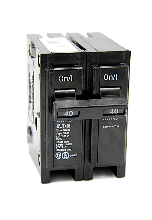 Eaton BR240 2-Pole Circuit Breaker 40 Amps on both poles 120/240V AC 10,000 AIC Push-On