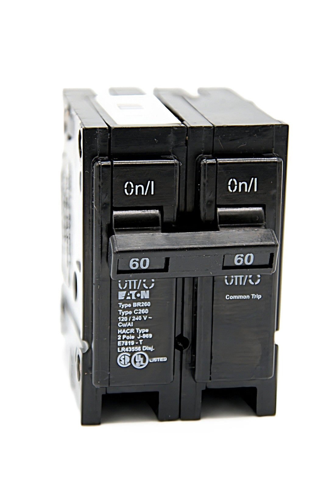 Eaton BR 2-Pole Circuit Breaker BR260, 60 Amps on both poles 120/240V AC 10,000 AIC Push-On